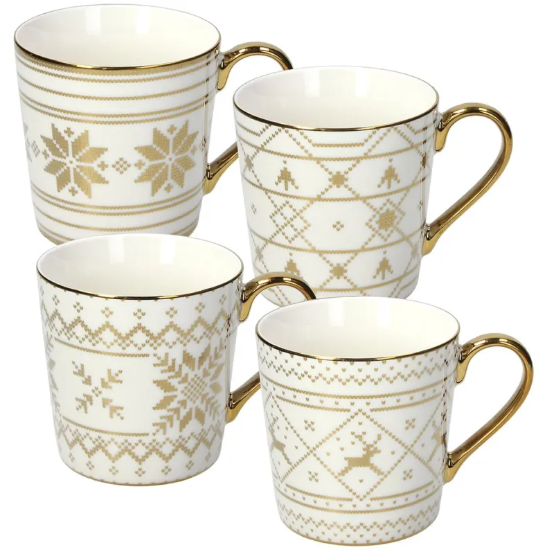 Mug 410 cc Gold Tricot New Bone China Oro Direttamente Dal Produttore