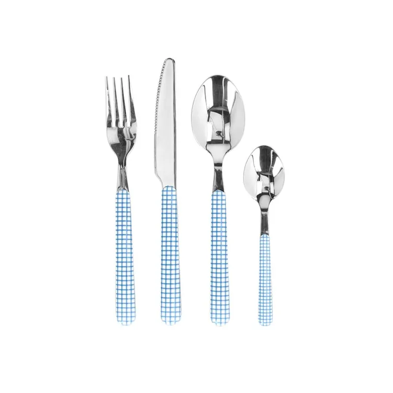 Prezzo Basso Set 4 Posate Vichy Acciaio Inox 18/0 Azzurro