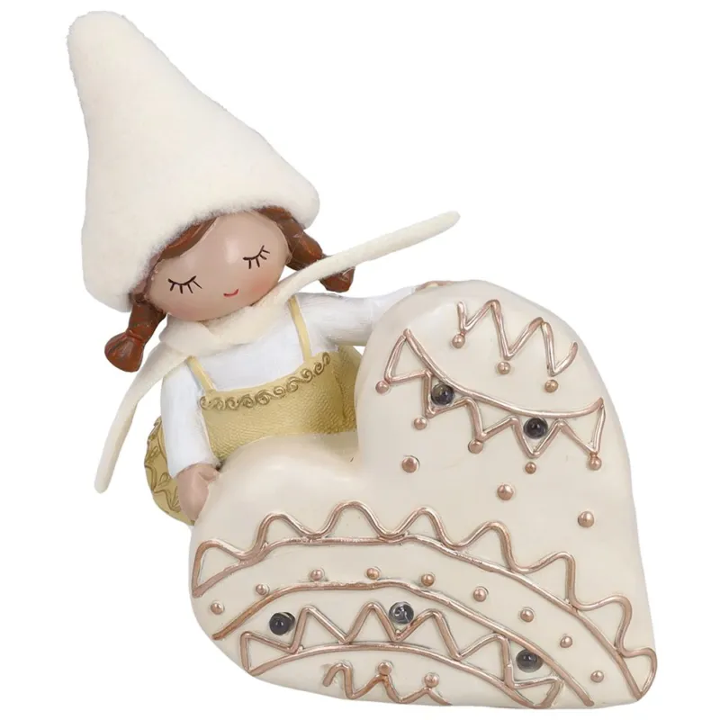 Non Perdere Bambolina Cuore con led h 15 cm Poliresina Beige