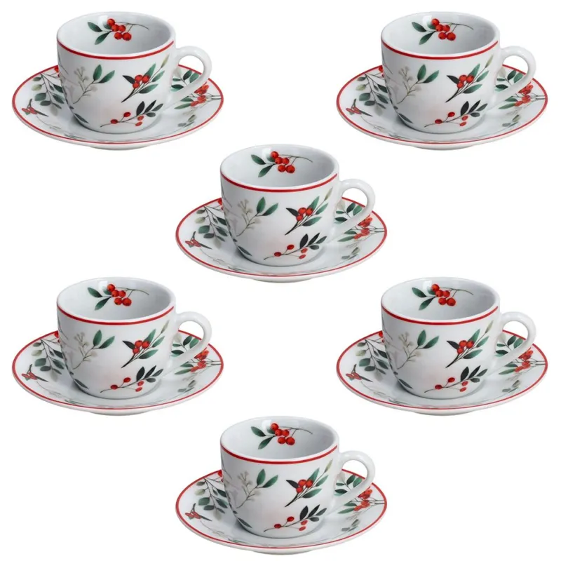 Sconto Confezione 6 Tazze Caffè con piatto 90 cc Hollyberry Porcellana Multicolor