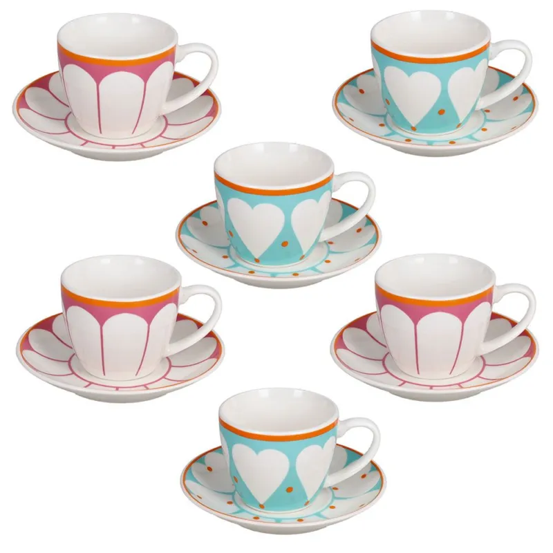 Confezione 6 Tazze Caffè con piatto Madame New Bone China Multicolor Esclusivo