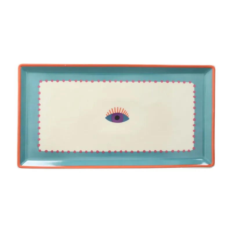 Prezzo Scontato Piatto rettangolare Occhio 32 x 17 cm Madame New Bone China Multicolor