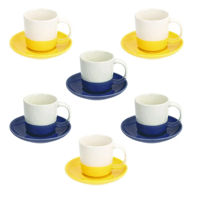 Confezione 6 tazze caffè con piatto 110 cc Rainbow New Bone China Multicolor Ultimissimo Modello