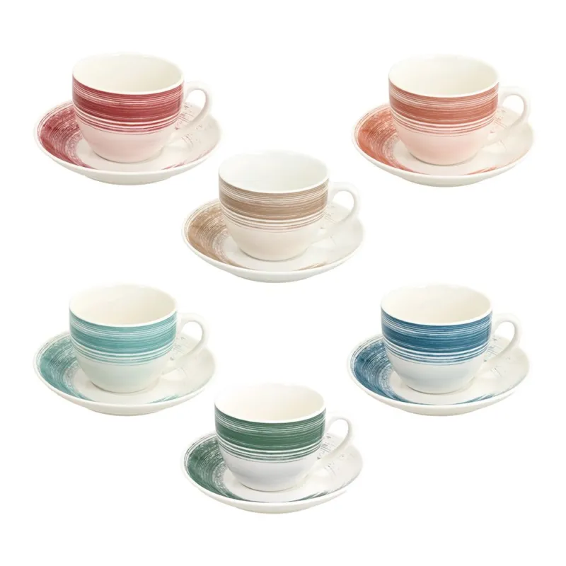 Confezione 6 tazze the con piatto 200 cc Nanami New Bone China Multicolor Offerta Del Giorno