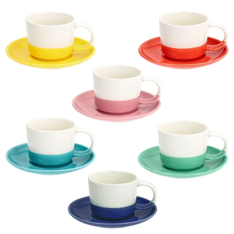 Ordina Subito Confezione 6 tazze the con piatto 210 cc Rainbow New Bone China Multicolor