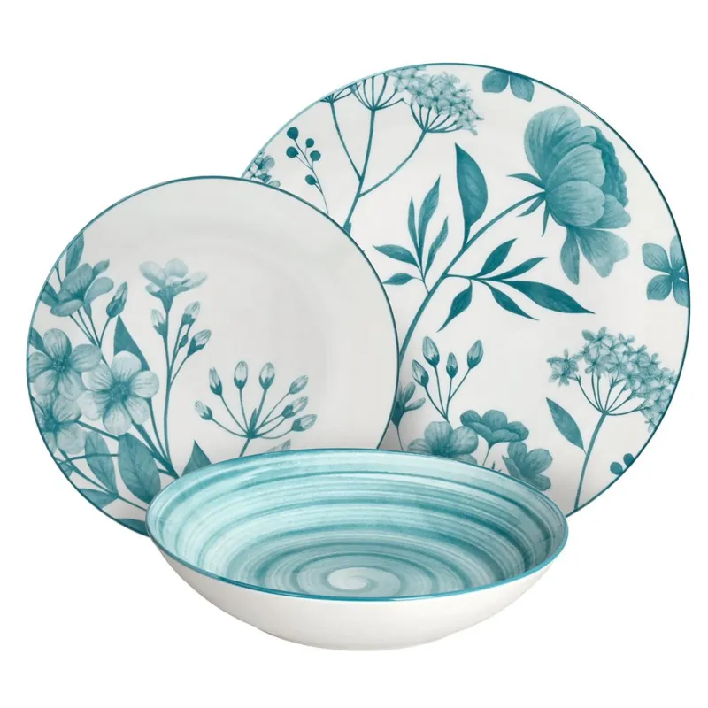 Promozione Servizio piatti 18 pezzi Coralie Teal Porcellana Verde