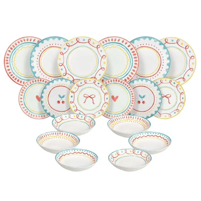 Servizio piatti 18 pezzi Cherry Pop Porcellana Multicolor Consegna Rapida