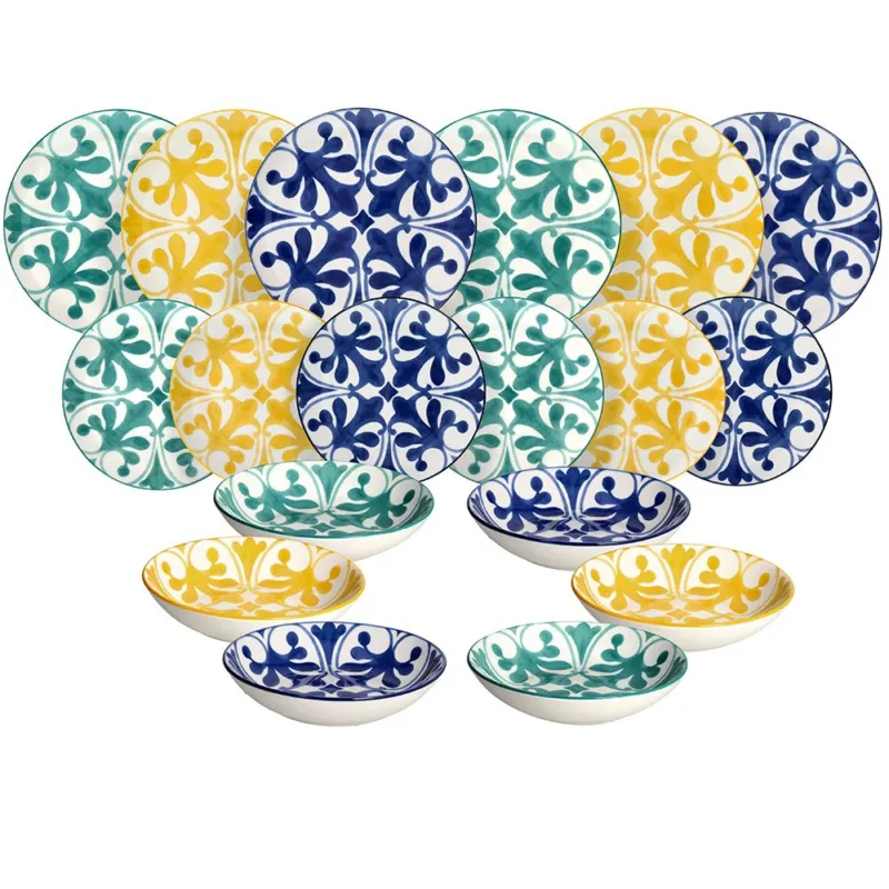 Prezzo Ridotto Servizio piatti 18 pezzi Majolica Porcellana Multicolor