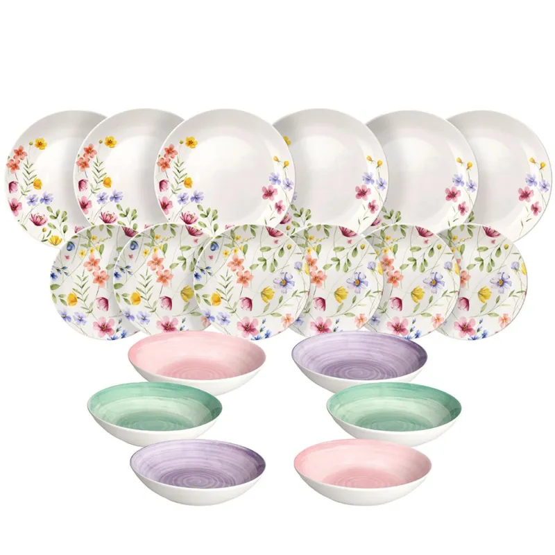 Quantità Limitata Servizio piatti 18 pezzi Petals Porcellana Multicolor
