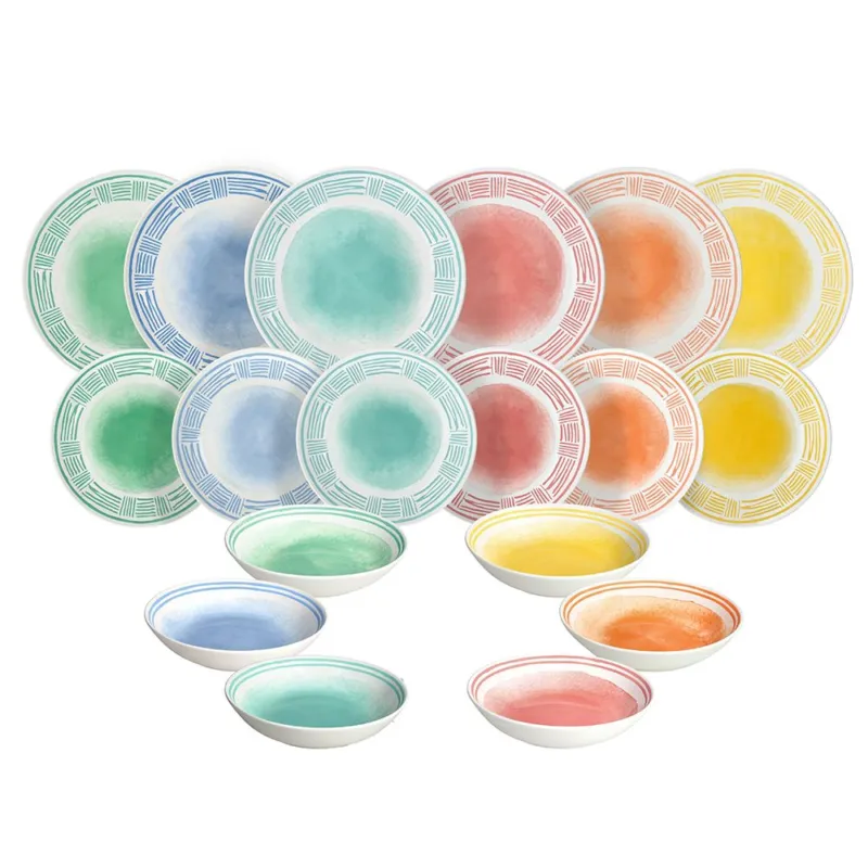 Spedizione Espresso Servizio piatti 18 pezzi Sorbetto Porcellana Multicolor