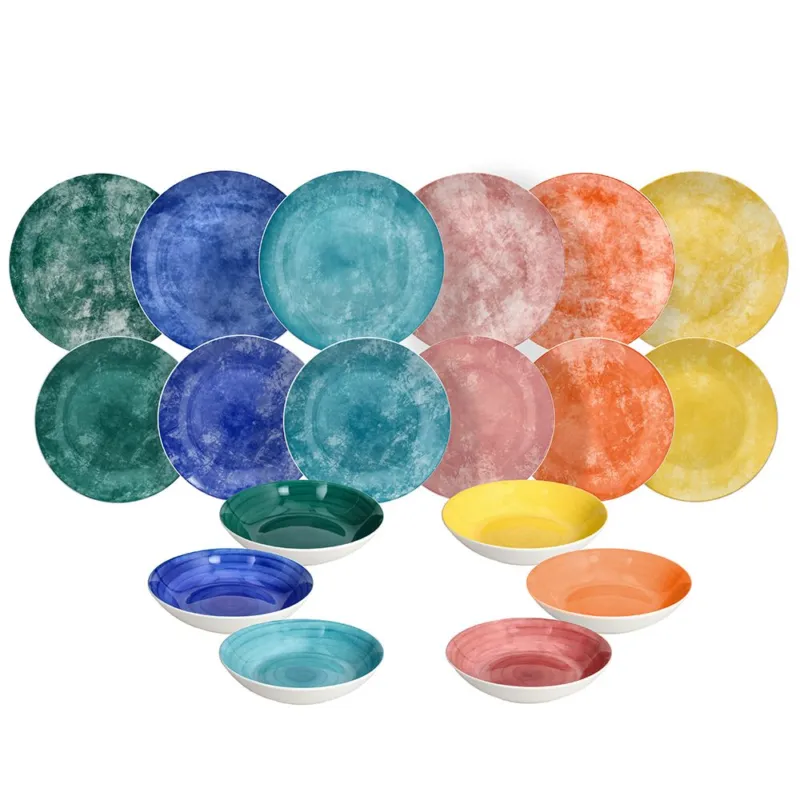 Novità Servizio piatti 18 pezzi Fiesta Porcellana Multicolor