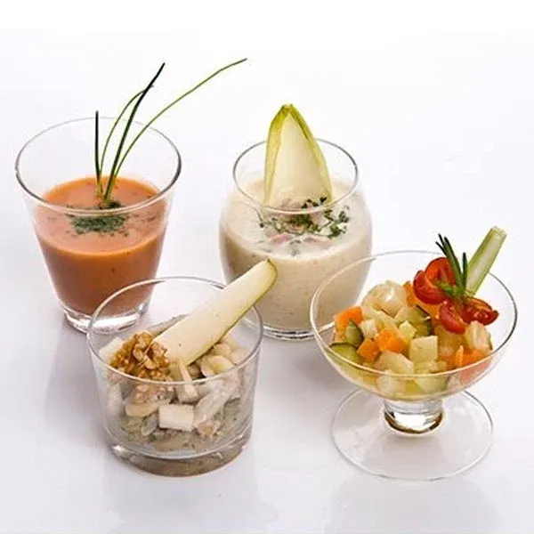 Prezzo Basso Set aperitivo in vetro composto da 4 bicchierini di forma diversa porta salsette