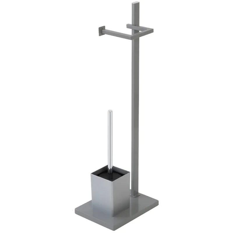 Promozione Piantana Portarotolo con Portascopino Arredo Bagno in Acciaio Base MDF Grigio