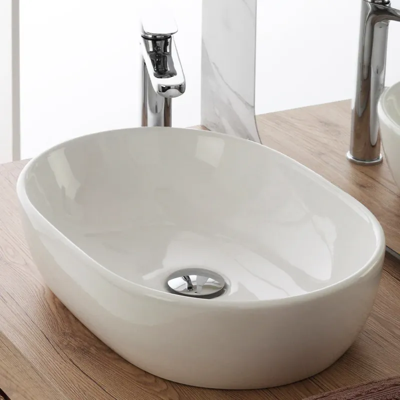 Solo Oggi Lavabo d‘Appoggio Forma Ovale in Ceramica Bianca 47,5x13,5x34 cm Design Moderno