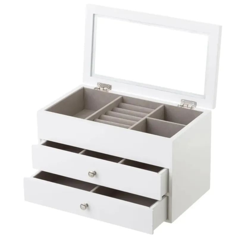 Portagioie in Legno Bianco Scatola Organizer Porta Gioielli 16,50x26x14,50cm Più Venduto