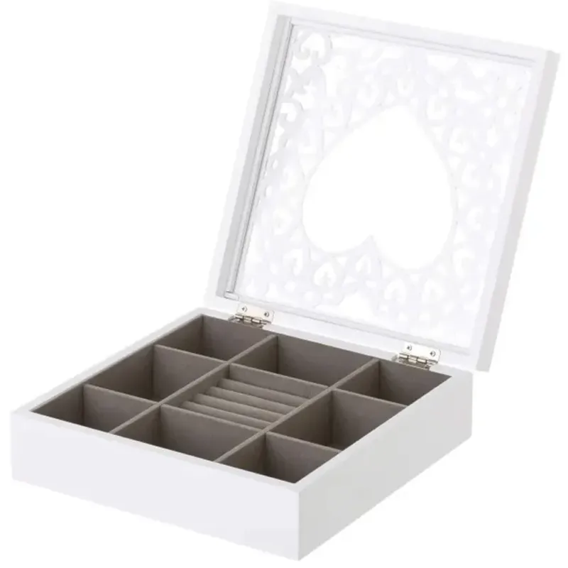 A Buon Prezzo Portagioie Richiudibile Scatola Organizer Legno Bianco Porta Gioielli 23x23x7 cm