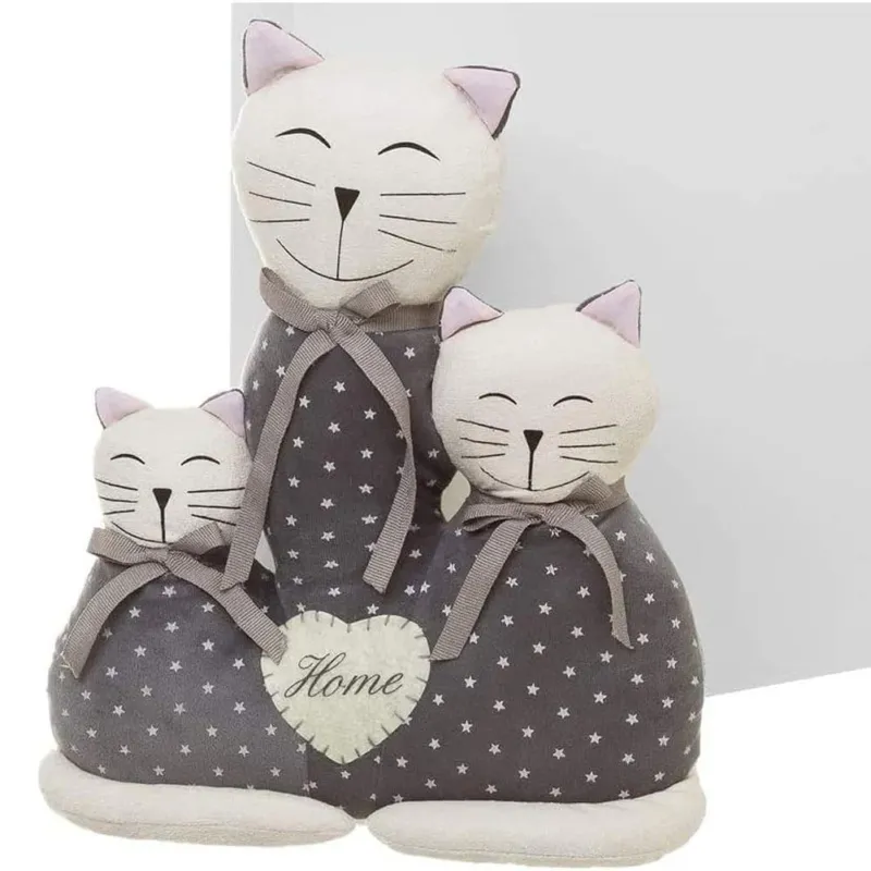 Fermaporta Casa 3 Gatti in Tessuto con Decorazione in Feltro Scritta Home Popolare