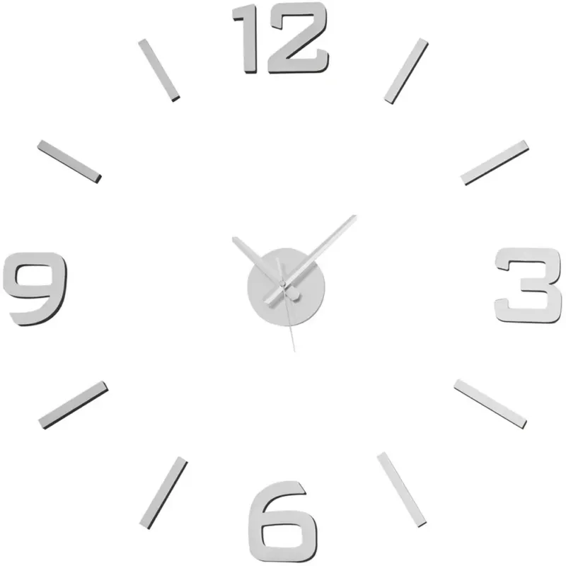 Economico Orologio Sticker da Parete Silenzioso Argento Plastica Design Contemporaneo 60cm