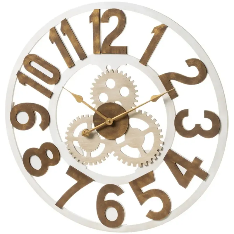 Affare Orologio da Parete Grande Bianco 70x5x70 cm Ingranaggi Esposti Stile Industriale