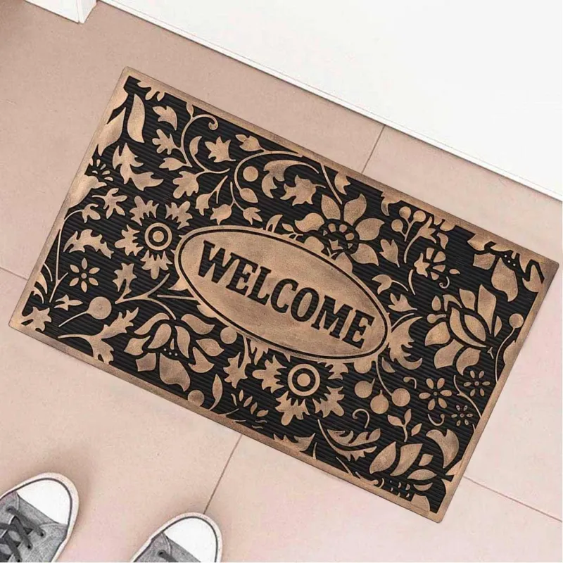 Nuovo Arrivo Zerbino Tappeto Ingresso Porta Antiscivolo Fantasia a Fiori con Scritta in Gomma