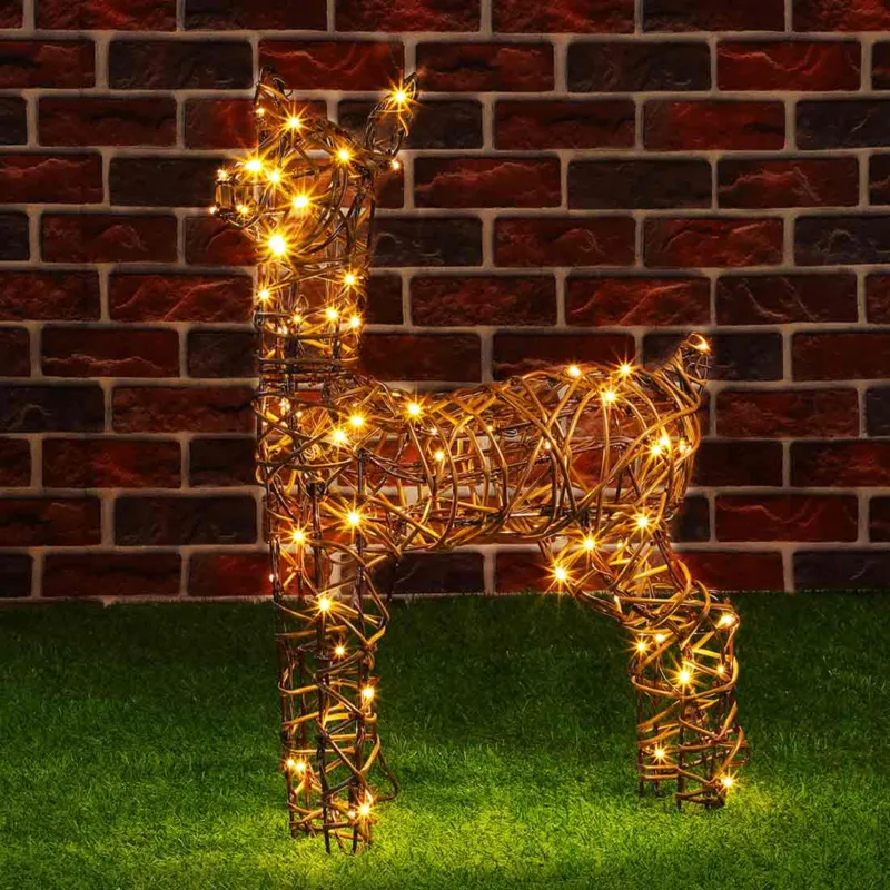 Compra Adesso Renna Natalizia Luminosa 80 Led Bianco Caldo Cerbiatto Rattan per Esterno Natale