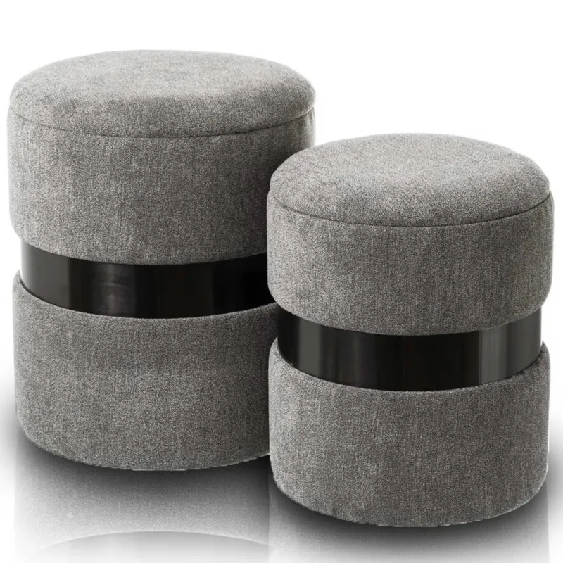 Set 2 Pouf Contenitore in Velluto Rotondo Grigio Sgabello Poggiapiedi Capiente Reso Gratuito
