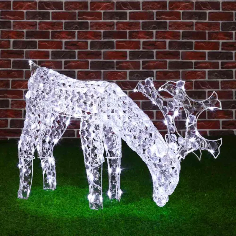 Ultime Pezzi Renna Natalizia Luminosa mangia erba 3D in Acrilico 100 LED Bianco Freddo H42 cm