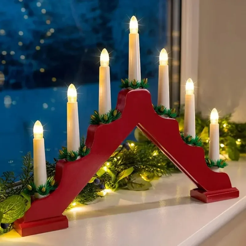 Candelabro Avvento Natalizio Elettrico Led 7 Candele di Natale Colore Rosso Quantità Limitata