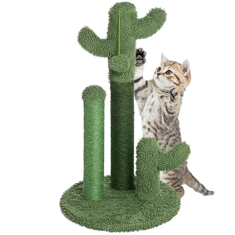 Professionale Tiragraffi Graffiatoio Forma 3 Cactus per Gatti Verde con Pallina 44 x 72 cm