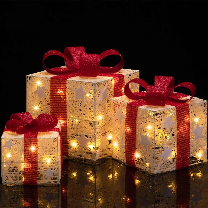 Consegna Rapida Set 3 Pacchetti Pacchi Regalo Luminosi di Natale con Stelle Decorazione Addobbo
