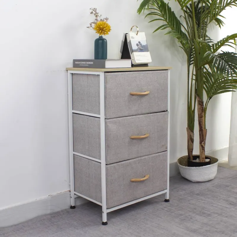 Bestseller Cassettiera Armadietto con 3 Ripiani Tessuto Grigio Chiaro e Bianco 75x46x30cm