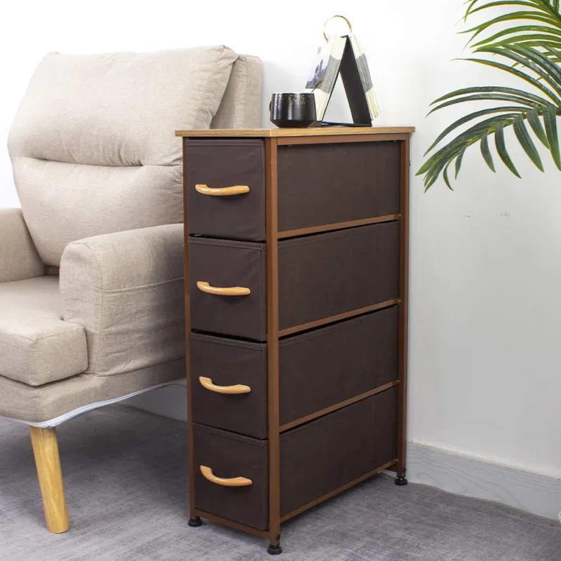 Cassettiera Salvaspazio Slim con 4 Ripiani Tessuto Marrone Chiaro Marrone Scuro Spedizione Espresso