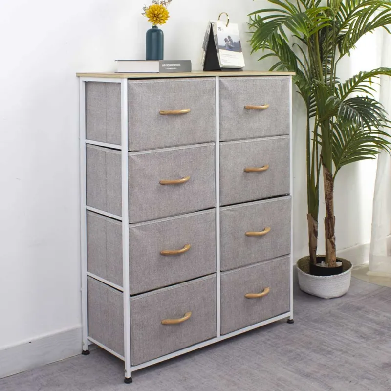 Vendita Finale Cassettiera Mobiletto 8 Cassetti Robusto Comodo Tessuto Grigio Chiaro e Bianco