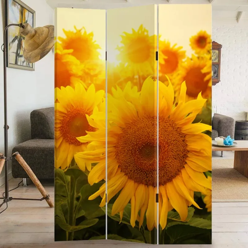 Ordina Subito Paravento Separe‘ 3 Pannelli Struttura Legno Stampa Girasoli Grandezza 180x120cm