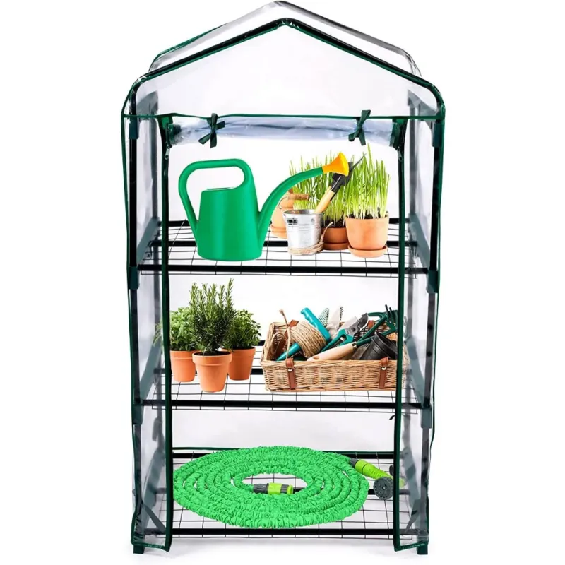 Prezzo Di Fabbrica Serra da Giardino in PVC e Metallo Verde con 3 Ripiani Trasparente Robusta