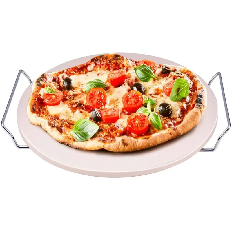 Pietra Refrattaria per Pizza e Pane diametro 33 cm tonda con maniglie Cromo Promo Stagionale