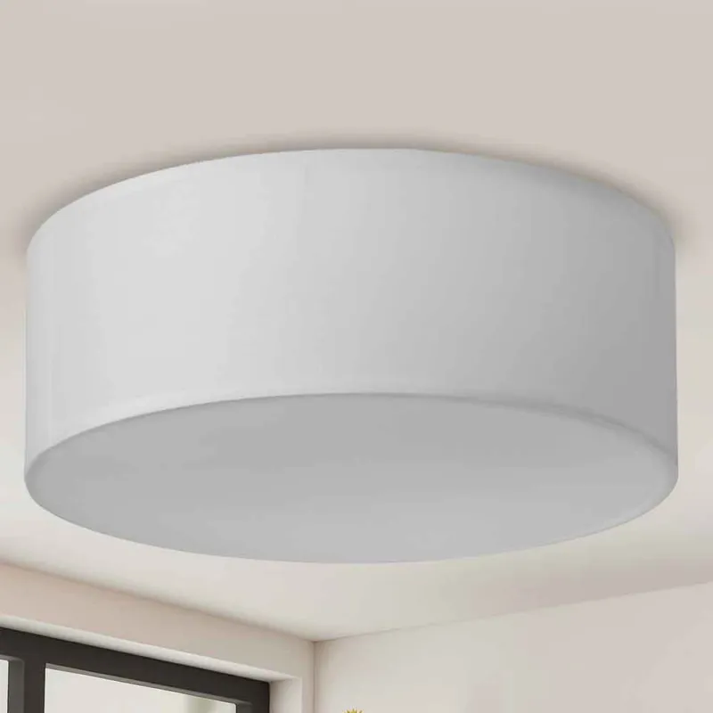Lampadario Plafoniera in Tessuto 30cm Rotondo 2 Luci E14 Design Moderno Bianco Popolare