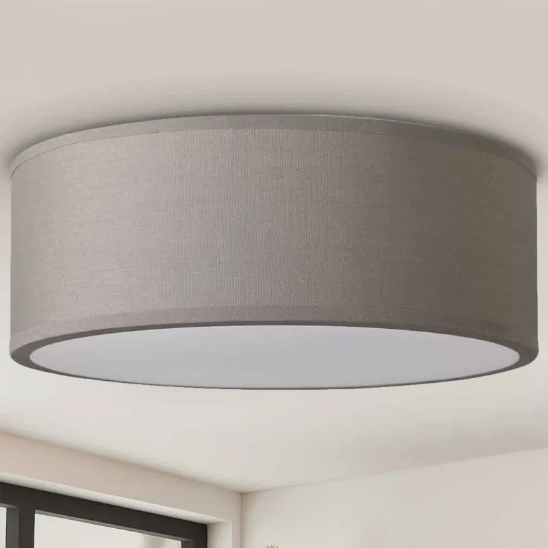 Più Venduto Lampadario Plafoniera in Tessuto 30cm Rotondo 2 Luci E14 Design Moderno Tortora