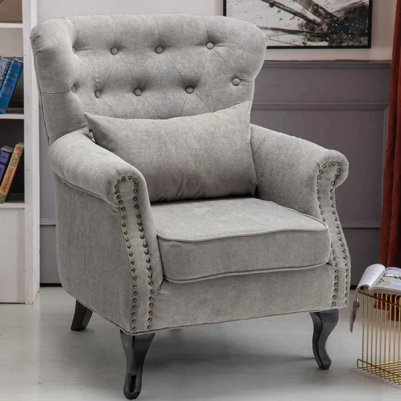 Pagamento Sicuro Poltrona Sedia Relax in Tessuto Trapuntato Legno Imbottita Design Moderno Grigio