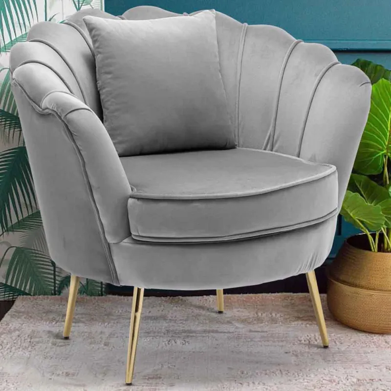 Poltrona Sedia Relax Tessuto Velluto e Metallo Imbottita Design Moderno Grigio Spedizione Espresso