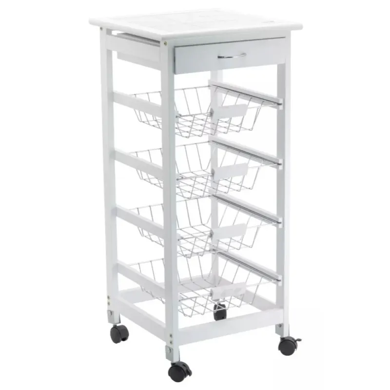 Carrello Cucina in legno 4 Cestelli Acciaio e Ripiano 9 Mattonelle in Ceramica Prezzo Scontato