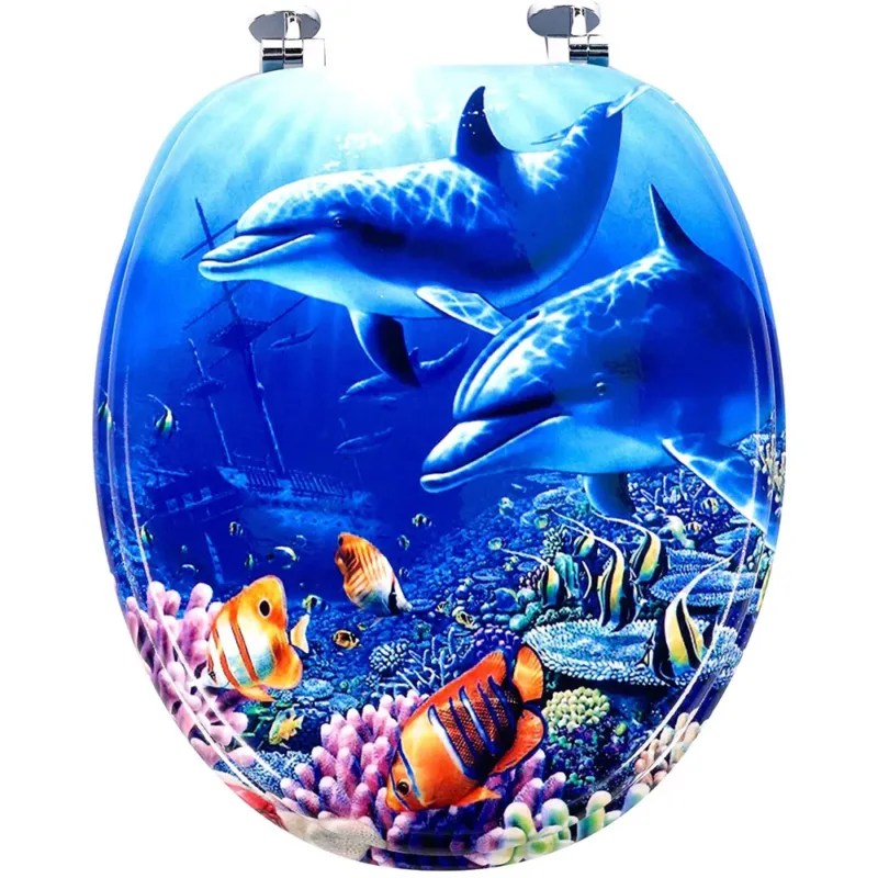Copriwater Universale con Stampa Delfini Oceano Copri Tavoletta WC Bagno Legno Nuovo Arrivo