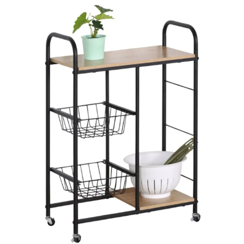 Super Prezzo Carrello Cucina Legno e Metallo 4 Ripiani Cesti e Mensole Design Industriale Ner