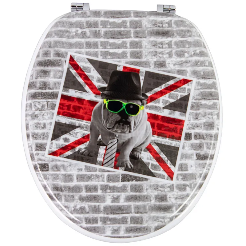 Copriwater Universale con Stampa Bull Dog London Copri Tavoletta WC Bagno Legno Subito Disponibile