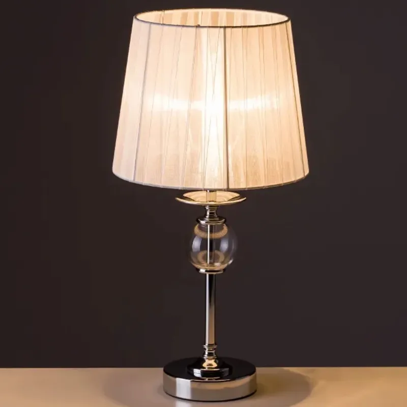 Occasione Imperdibile Lampada da tavolo Lume Comodino in Acciaio Cristallo e Tessuto Bianco Abatjour