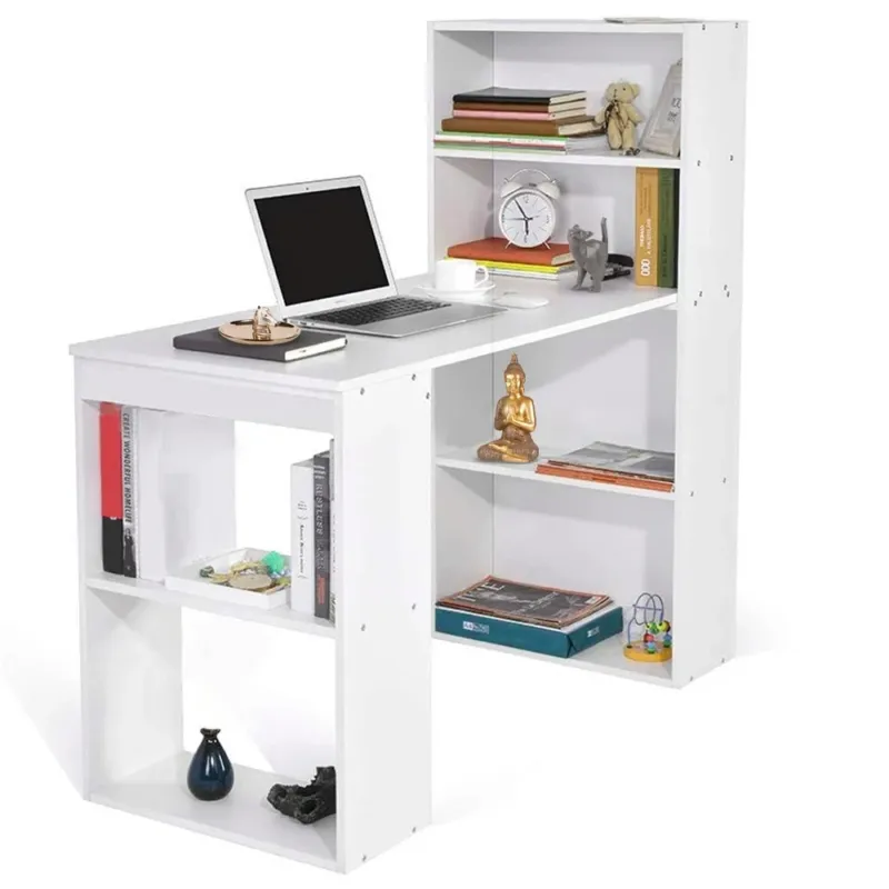 Scrivania con Libreria Tavolo Porta Pc Computer in Melamina Casa Ufficio Bianco Pagamento Sicuro