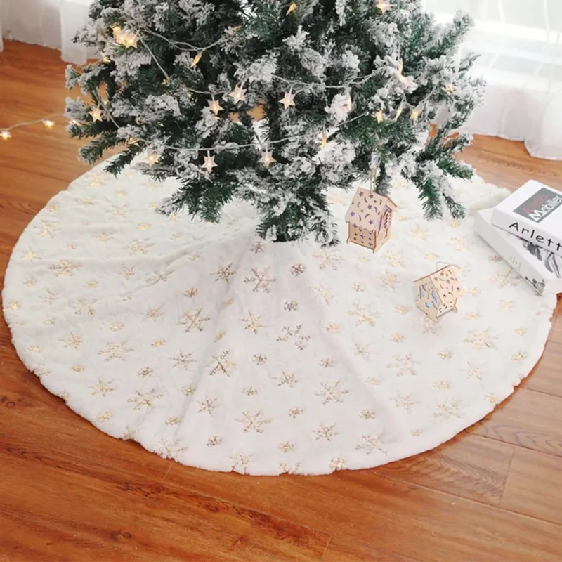 Prezzo Conveniente Tappeto Gonna Copertura Base Albero di Natale 80cm Peluche Fiocchi di Neve Gold