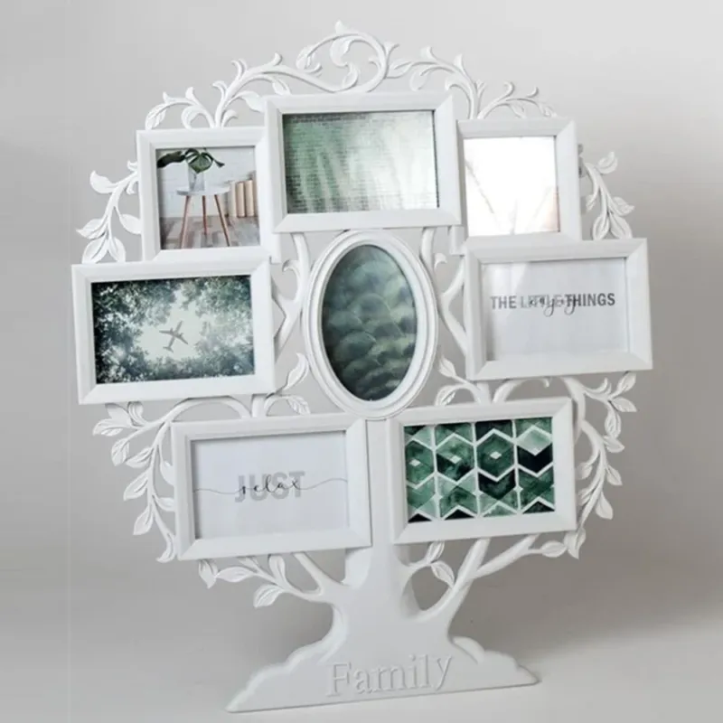 Ultimissimo Modello Cornice Portafoto Parete Albero di Famiglia 8 Porta foto Plastica Bianco 52x61cm