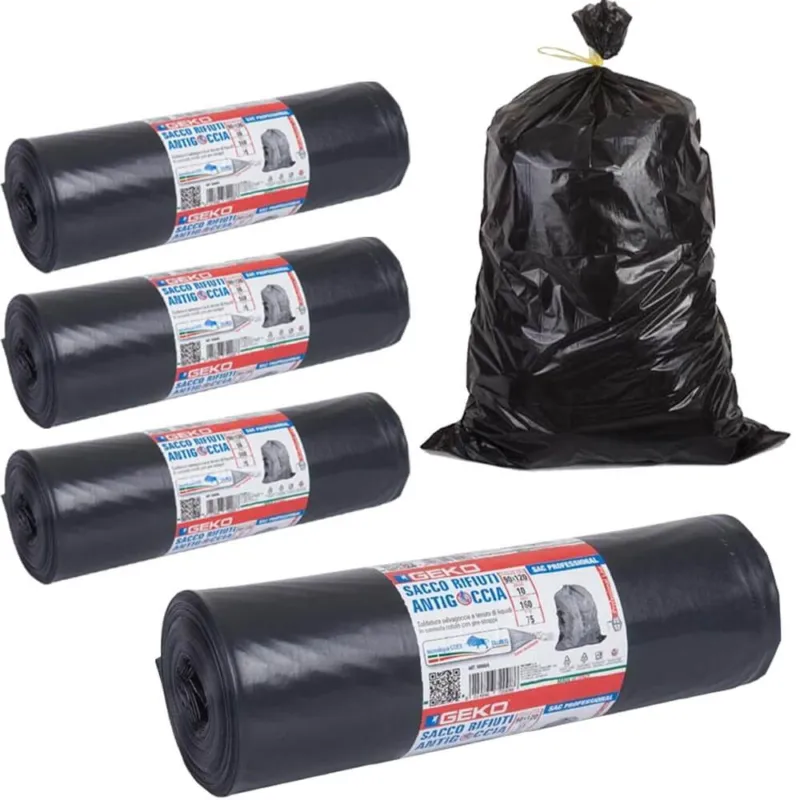 Acquista Ora 4x Rotoli Sacchetti Buste Spazzatura 160Lt 90x120 Chiusura Laccetto Nero 40pz