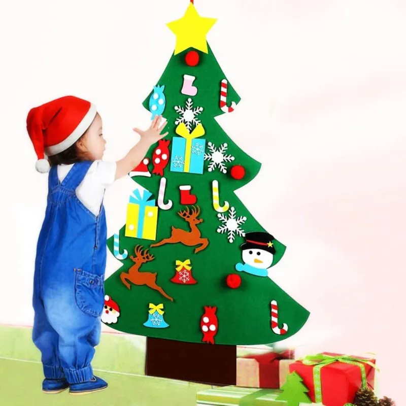 Albero di Natale per Bambini in Feltro da Parete con 26 Addobbi Natalizi 110cm Solo Oggi